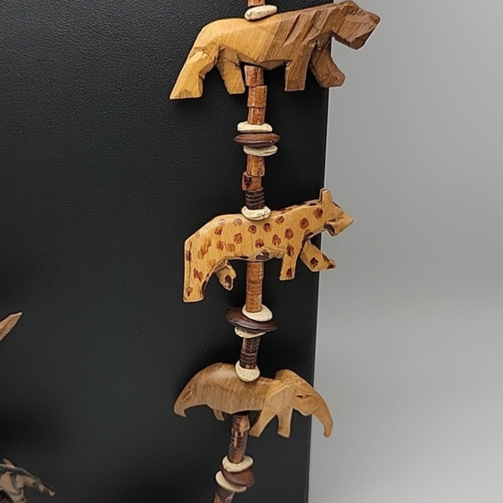 Handcrafted Animal Charm Necklace - Natural Wood Seed Pottery Ethnic Tribal 28" - Picture 2 of 12
